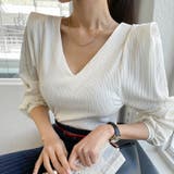 シャープラインVネックトップス パフスリーブ ボリューム袖 | PREMIUM K | 詳細画像3