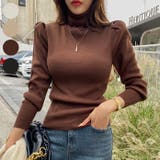 Brown | シャーリングパフスリーブニット ハイネック タートルネック | PREMIUM K