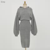 Gray | セットアップ風ニットフードワンピース フーディー 長袖 | PREMIUM K