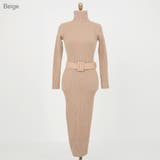 Beige | ベルトセットニットロングワンピース タートルネック ハイネック | PREMIUM K