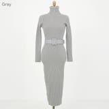 Gray | ベルトセットニットロングワンピース タートルネック ハイネック | PREMIUM K