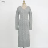 Gray | プレッツェルニットロングワンピース Vネック ミディ丈 | PREMIUM K