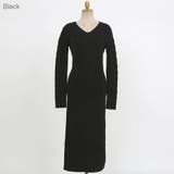Black | プレッツェルニットロングワンピース Vネック ミディ丈 | PREMIUM K