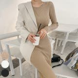 Beige | ミディニットリブワンピース ロングワンピース デコルテ | PREMIUM K