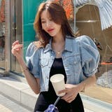 LightBlue | バルーン袖のクロップドデニムジャケット パフスリーブ アウター | PREMIUM K