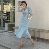 LightBlue | フェミニンデニムワンピース Vネック パフスリーブ | PREMIUM K