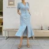 フェミニンデニムワンピース Vネック パフスリーブ | PREMIUM K | 詳細画像4 