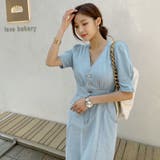 フェミニンデニムワンピース Vネック パフスリーブ | PREMIUM K | 詳細画像6 