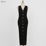 Black | 2WAYカーディガンドビーニット ロングワンピース Vネック | PREMIUM K