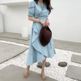フリルラップデニムカラーワンピース パフスリーブ フレアワンピース | PREMIUM K | 詳細画像11 