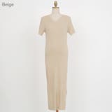 Beige | デイリーVネックニットワンピース ロングワンピース サイドスリット | PREMIUM K