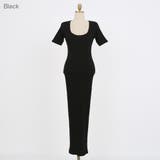 Black | ワイドUネックリブロングワンピース バックスリット ミディ丈 | PREMIUM K