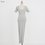 Gray | ワイドUネックリブロングワンピース バックスリット ミディ丈 | PREMIUM K