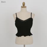 Black | フリルクロップドキャミソール レース ショート丈 | PREMIUM K