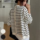 Ivory | バックボタンスウェットスタイルニット ストライプ ドロップショルダー | PREMIUM K