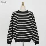 Black | バックボタンスウェットスタイルニット ストライプ ドロップショルダー | PREMIUM K