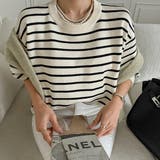 バックボタンスウェットスタイルニット ストライプ ドロップショルダー | PREMIUM K | 詳細画像2