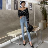 オフショルダーストライプニット クロップド丈 カシュクール | PREMIUM K | 詳細画像4