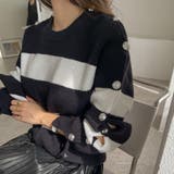 ボタンオープンボーダーニット オフショルダー ルーズフィット | PREMIUM K | 詳細画像4