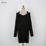 Black | オフショルダーニットワンピース ミニワンピース 長袖 | PREMIUM K