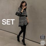 Black | ハウンドチェックニットツーピース Vネック Aラインミニスカート | PREMIUM K