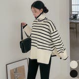 Ivory | ディープスリットストライプニット タートルネック ボーダー | PREMIUM K