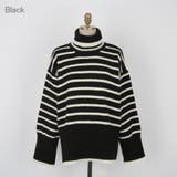 Black | ディープスリットストライプニット タートルネック ボーダー | PREMIUM K