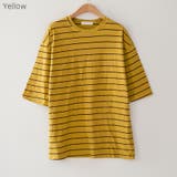 Yellow | ルーズフィットストライプTシャツ 半袖 ドロップショルダー | PREMIUM K