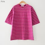 Pink | ルーズフィットストライプTシャツ 半袖 ドロップショルダー | PREMIUM K