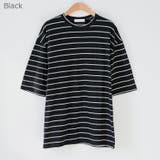 Black | ルーズフィットストライプTシャツ 半袖 ドロップショルダー | PREMIUM K