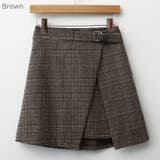 Brown | イレギュラーヘムチェックラップスカート 丈違い ユニーク | PREMIUM K