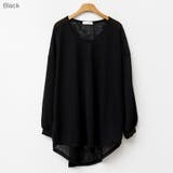 Black | オーバーサイズUネックTシャツ ロングT ランダムな透け感 | PREMIUM K