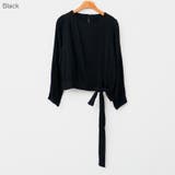 Black | ほんのりストライプのリボンブラウス アシメ ウエストマーク | PREMIUM K