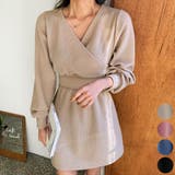Beige | ハイウエストラップミニワンピース カシュクール Vネック | PREMIUM K