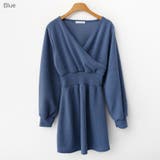 Blue | ハイウエストラップミニワンピース カシュクール Vネック | PREMIUM K