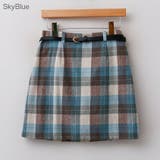 SkyBlue | カラフルチェックパンツスカート ミニスカート ベルト付き | PREMIUM K