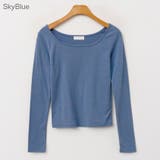 SkyBlue | ワイドUネック裏起毛ロングTシャツ デコルテ 鎖骨見せ | PREMIUM K