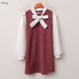 Pink | バイカラーリボンワンピース パフスリーブ 重ね着風 | PREMIUM K