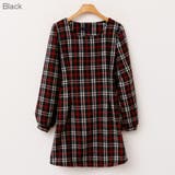 Black | スクエアネックチェックワンピース パフスリーブ ミニワンピース | PREMIUM K