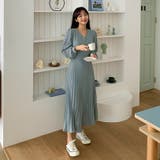ゆるプリーツロングワンピース ハイウエスト Vネック | PREMIUM K | 詳細画像2 