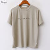 Beige | レーヨンミックスレタリングTシャツ ワンポイント 半袖 | PREMIUM K