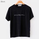 Black | レーヨンミックスレタリングTシャツ ワンポイント 半袖 | PREMIUM K