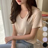 Beige | ゆるVネックのゆったりレーヨンTシャツ 半袖 デコルテ | PREMIUM K