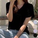 Black | ゆるVネックのゆったりレーヨンTシャツ 半袖 デコルテ | PREMIUM K