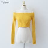 Yellow | クロップドオフショルダーニット スリムフィット リブニット | PREMIUM K
