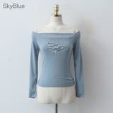 SkyBlue | オフショルダーロングTシャツ スリムフィット 長袖 | PREMIUM K