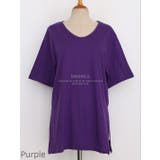 Purple | ゆったりVネックサイドスリットTシャツ 半袖 ドロップショルダー | PREMIUM K