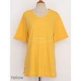Yellow | ゆったりVネックサイドスリットTシャツ 半袖 ドロップショルダー | PREMIUM K