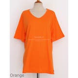 Orange | ゆったりVネックサイドスリットTシャツ 半袖 ドロップショルダー | PREMIUM K