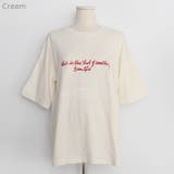 Cream | something刺繍Tシャツ ドロップショルダー 半袖 | PREMIUM K